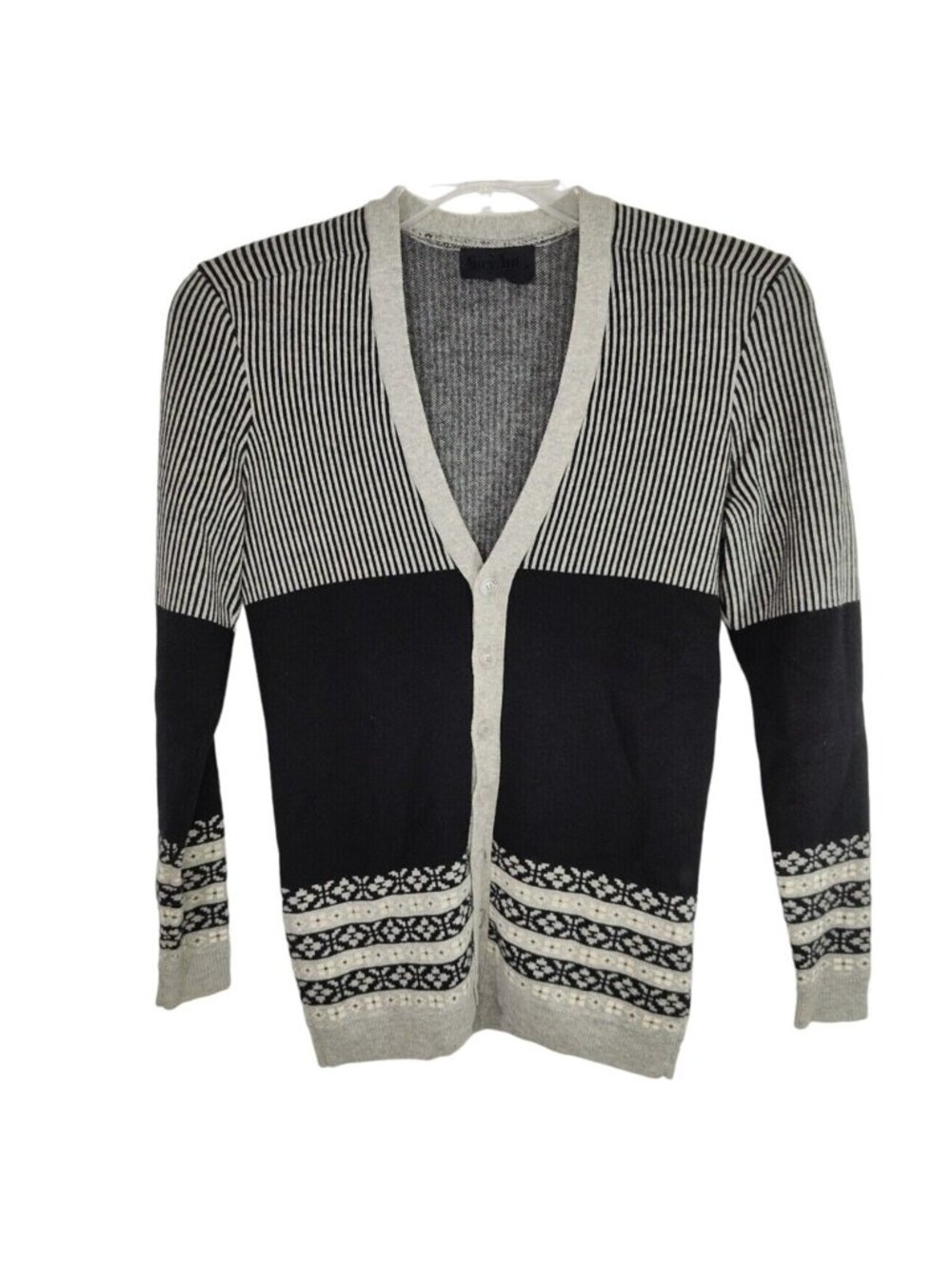 Vintage Grey Ant Grey Black Striped Wool Grandpa Sweater Men Size S Cozy FLAW
